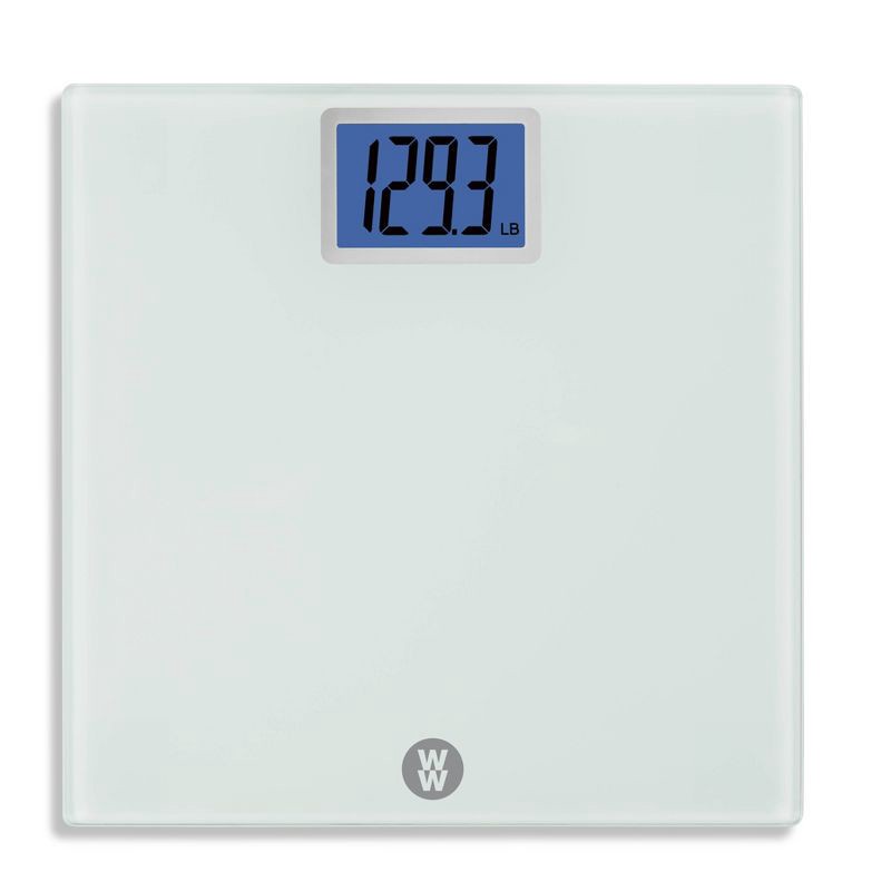 slide 1 of 7, Super Large LCD Display with Backlight White - Weight Watchers: Glass Digital Bathroom Scale, High Capacity, Instant On, 1 ct