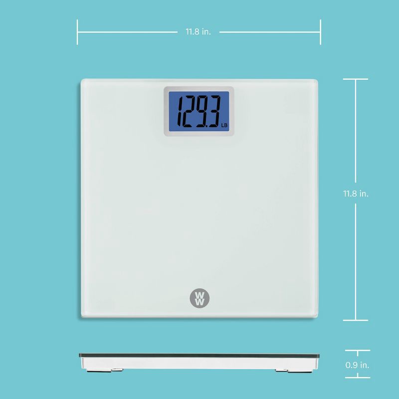 slide 7 of 7, Super Large LCD Display with Backlight White - Weight Watchers: Glass Digital Bathroom Scale, High Capacity, Instant On, 1 ct