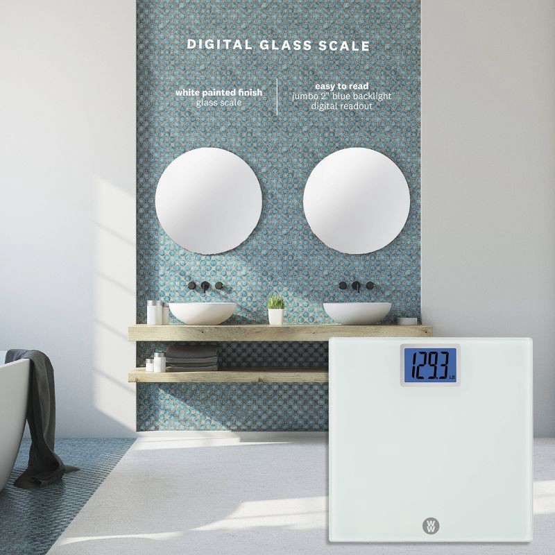 slide 3 of 7, Super Large LCD Display with Backlight White - Weight Watchers: Glass Digital Bathroom Scale, High Capacity, Instant On, 1 ct
