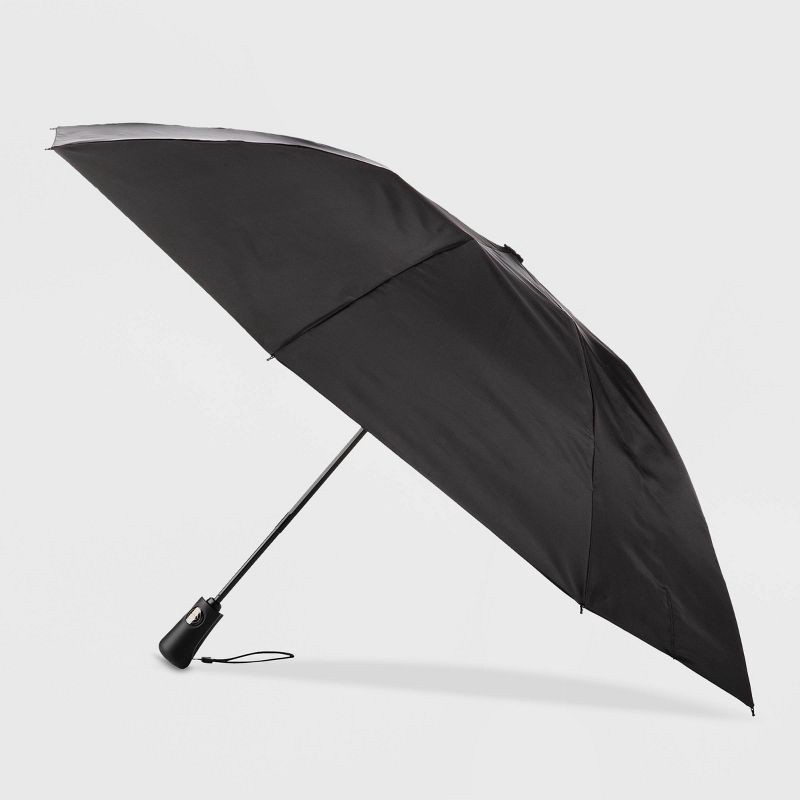 slide 2 of 3, Totes InBrella Reverse Close ECO Compact Umbrella - Black: Auto-Open, Auto-Close, Rubber Handle, 46" Span, 1 ct