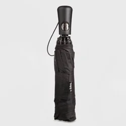 Totes InBrella Reverse Close ECO Compact Umbrella - Black: Auto-Open, Auto-Close, Rubber Handle, 46" Span