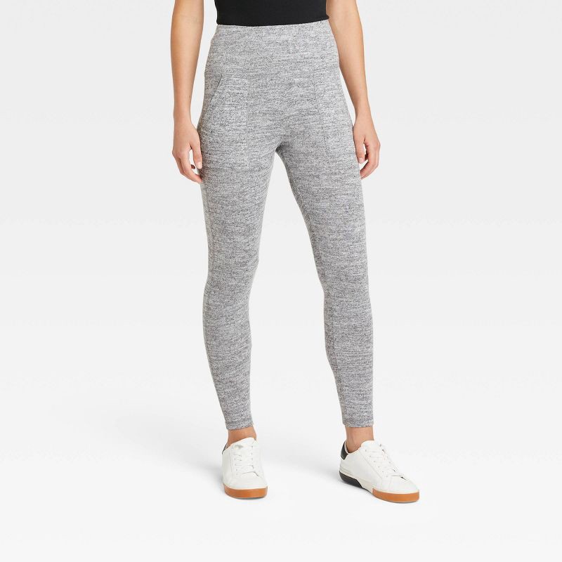 slide 1 of 2, Women's Cozy Hacci Leggings with Pockets - A New Day™ Heather Gray S, 1 ct