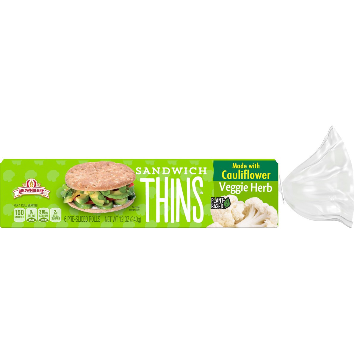 slide 4 of 8, Brownberry Veggie Herb Cauliflower Sandwich Thins, 12 oz