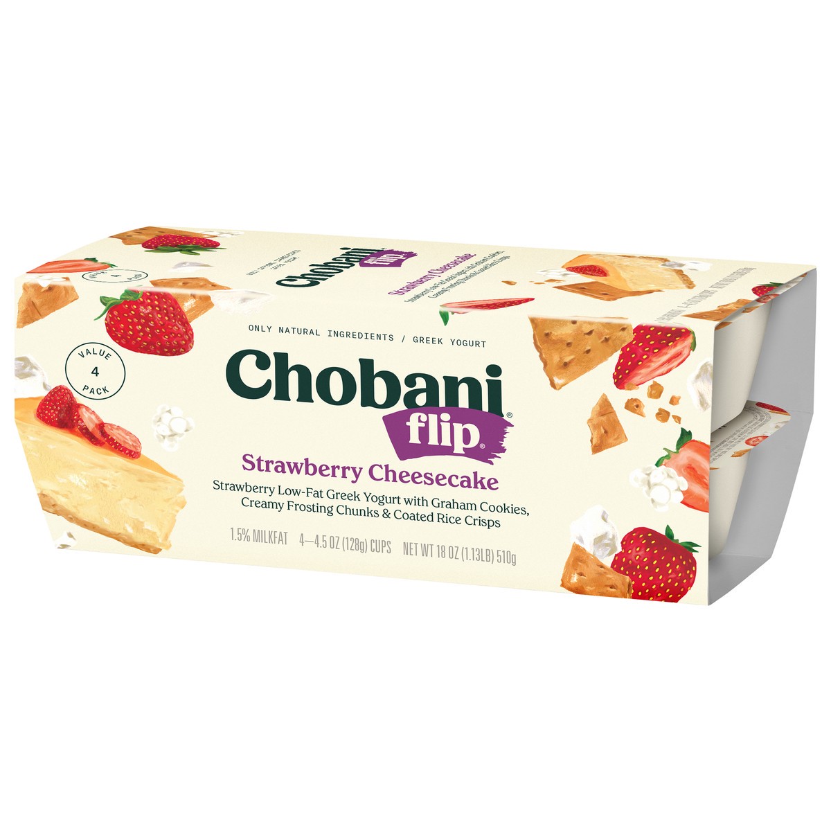 slide 7 of 9, Chobani Straw Cheescake Flip Greek Yogurt 4Pk, 18 oz