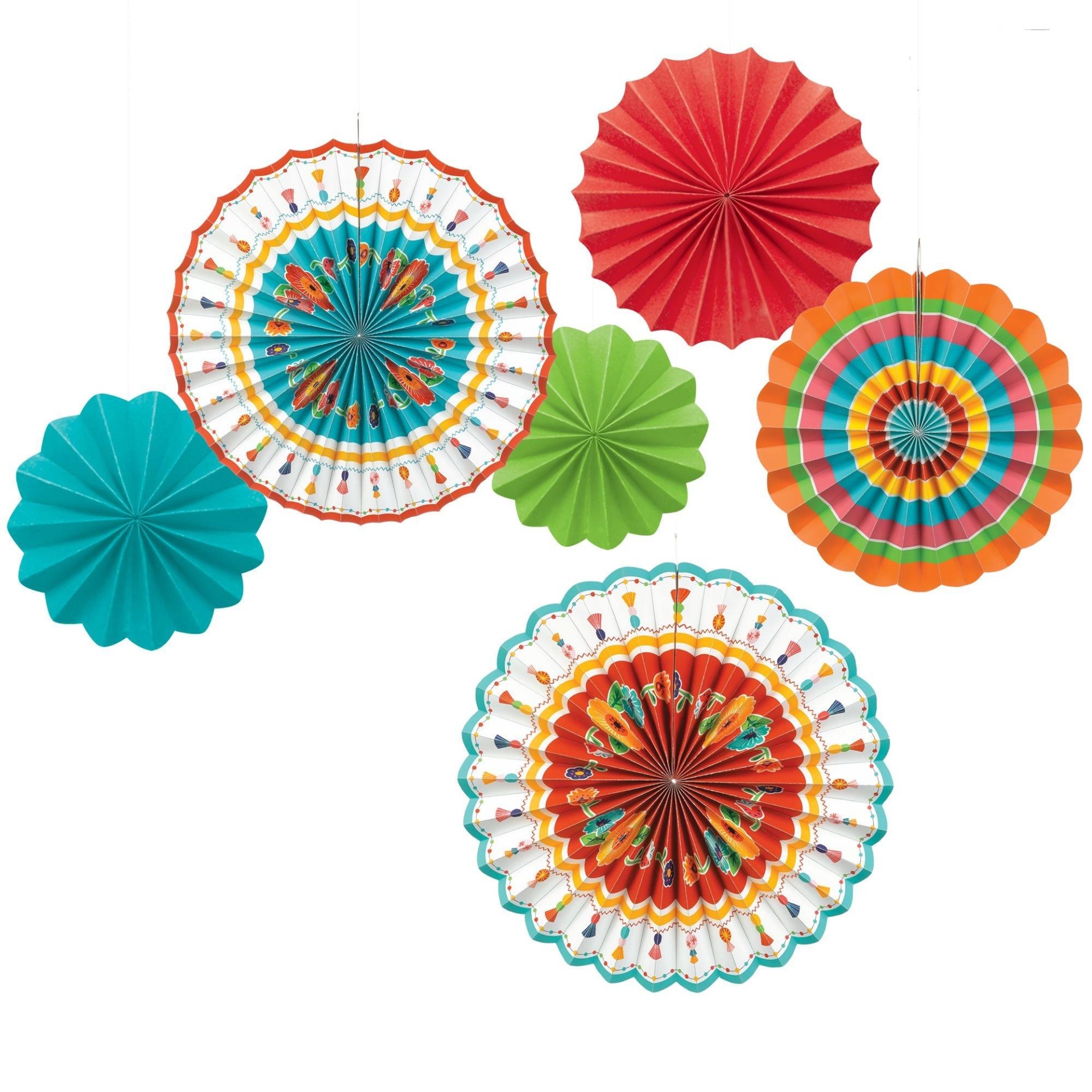 slide 1 of 1, Party City Fiesta Time Paper Fan Decorations, 6 ct