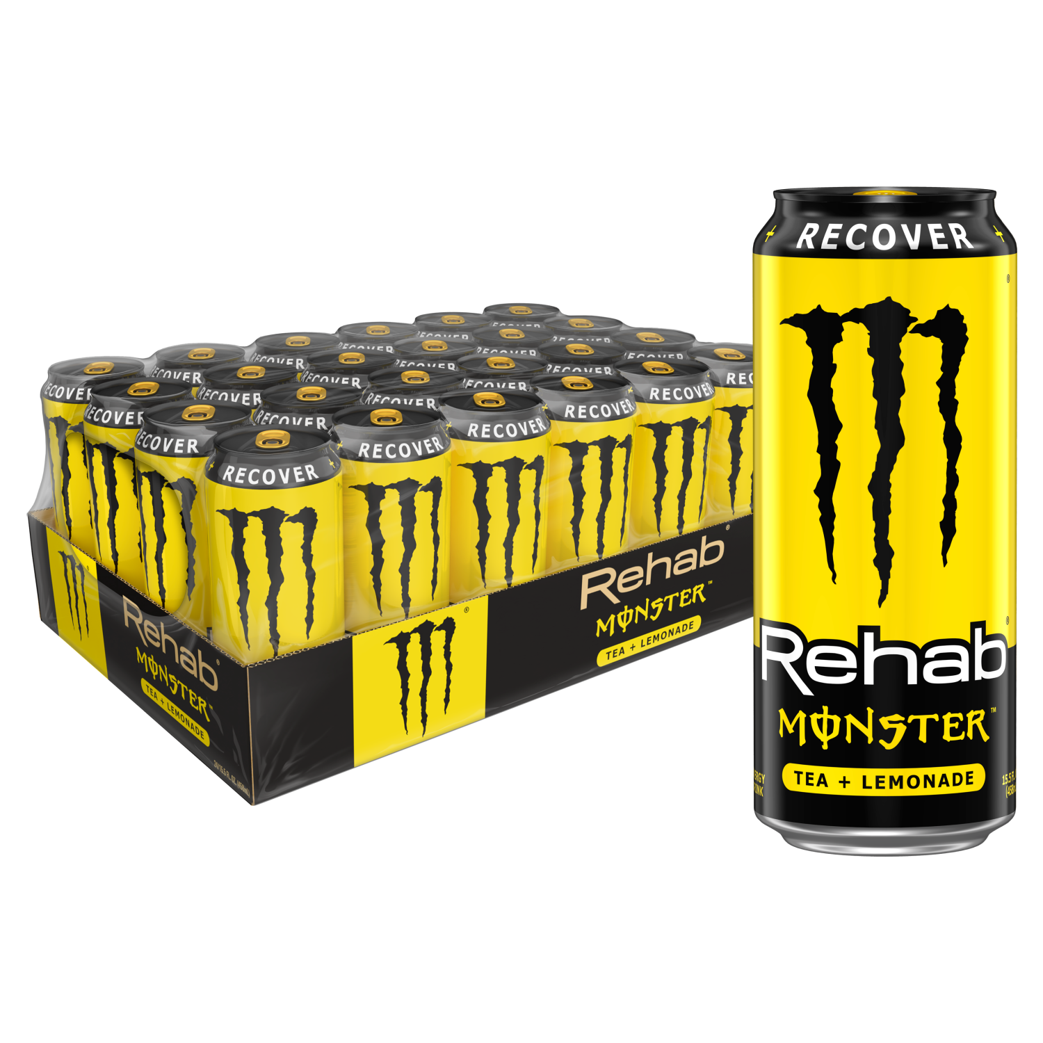 slide 1 of 5, Monster Energy It''s 2 P.M. Still sleeping, but who''s banging on the door? “Housekeeping!” Your eyes open to see a mermaid scooting across the floor. The housekeeper screams and mutters a prayer. This can''t be right. Your eyes close. It''s after 4 now. Your head''s pounding. So many questions. You''ve got to meet everyone downstairs in an hour to do it all again. Not a problem. You''re a professional. You crack open a Rehab Monster Tea + Lemonade and let the watermelon-infused electrolytes, vitamins, and botanicals work their life-giving, hydration magic. Congrats, You''re back from the dead., 15.5 oz