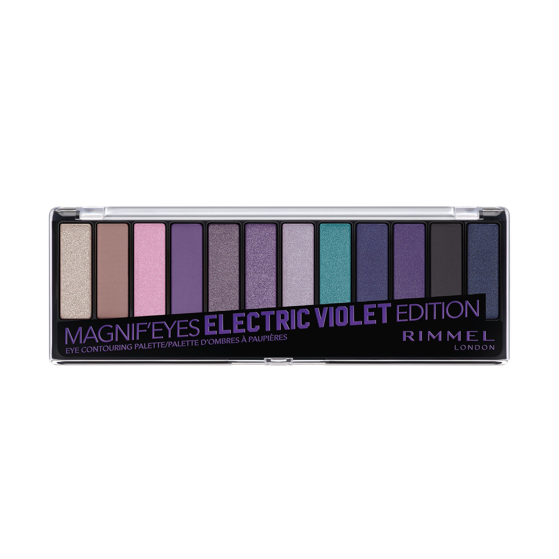 slide 1 of 1, COTY RIMMEL LONDON Rimmel London Magnif'Eyes Eyeshadow Palette, 12 Shades, Blendable Formula, Versatile, 008, Electric Violet, 0.5oz, 0.22 oz