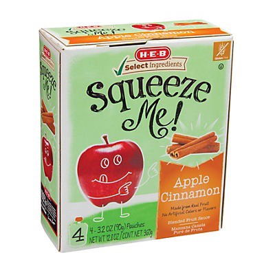 slide 1 of 1, H-E-B Squeeze Me! Apple Cinnamon Applesauce Pouches, 4 ct; 3.2 oz