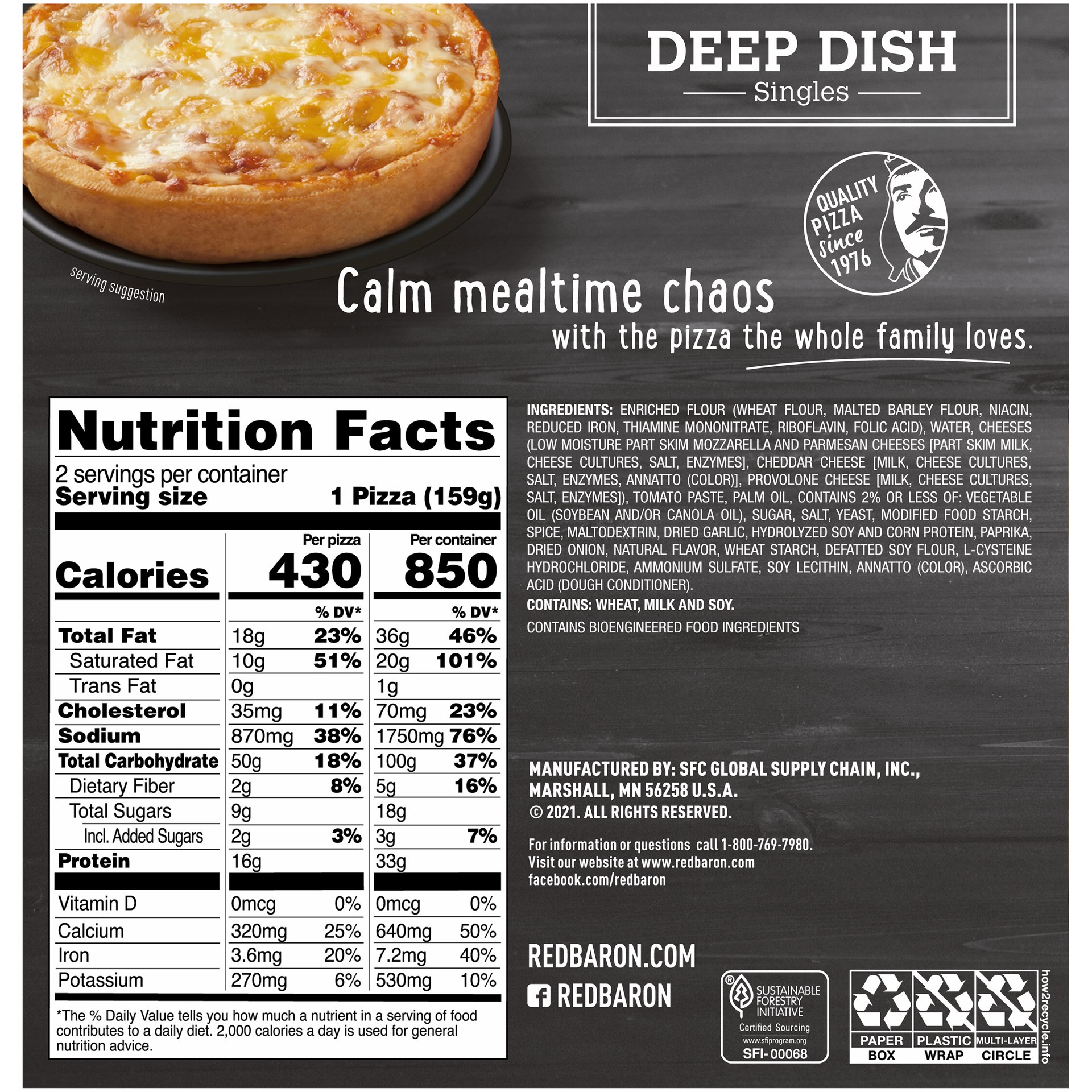 slide 2 of 5, Red Baron Frozen Pizza Deep Dish Singles Four Cheese, 2 ct
