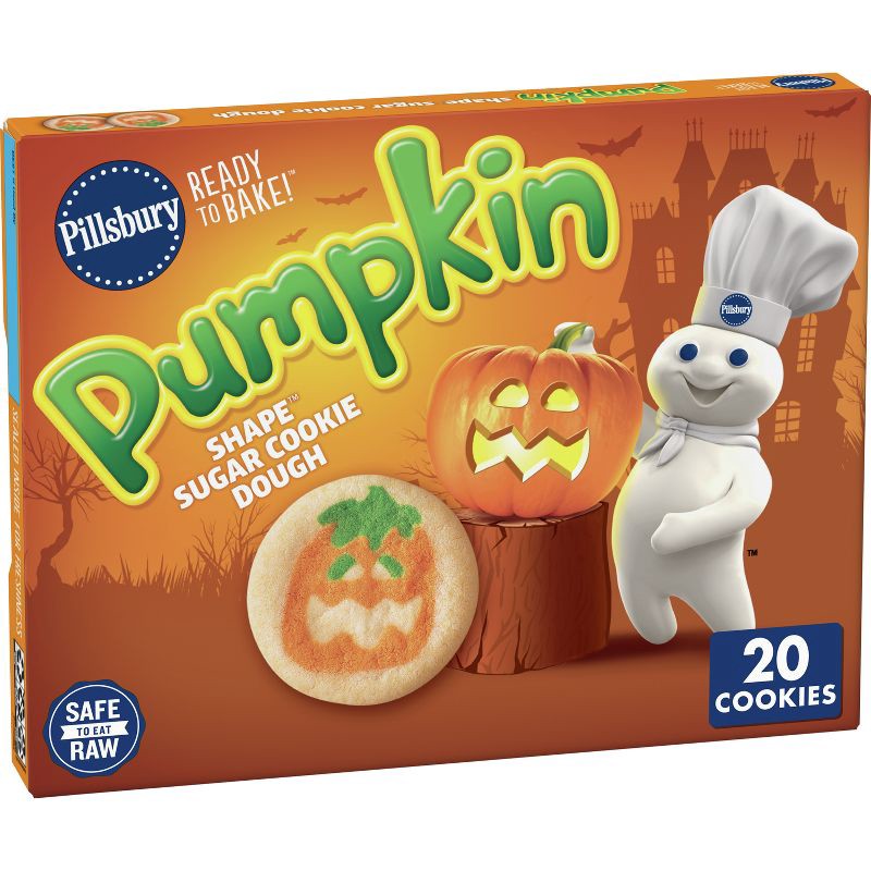 slide 1 of 9, Pillsbury Ready-to-Bake Pumpkin Shape Sugar Cookie Dough - 9.1oz/20ct - Halloween, 9.1 oz, 20 ct