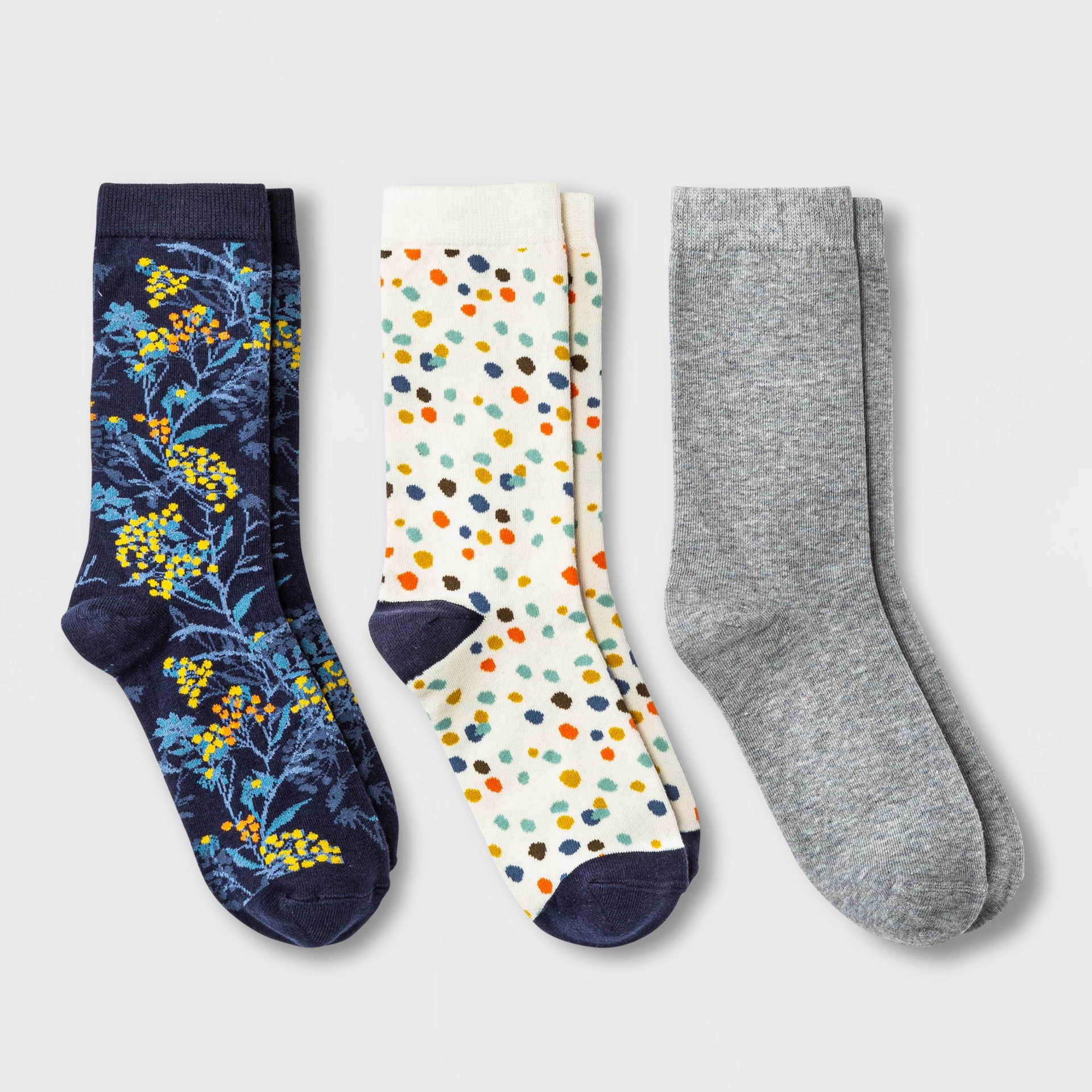 slide 1 of 2, Women's Floral Fall Berries 3pk Crew Socks - A New Day Navy 4-10, 3 ct