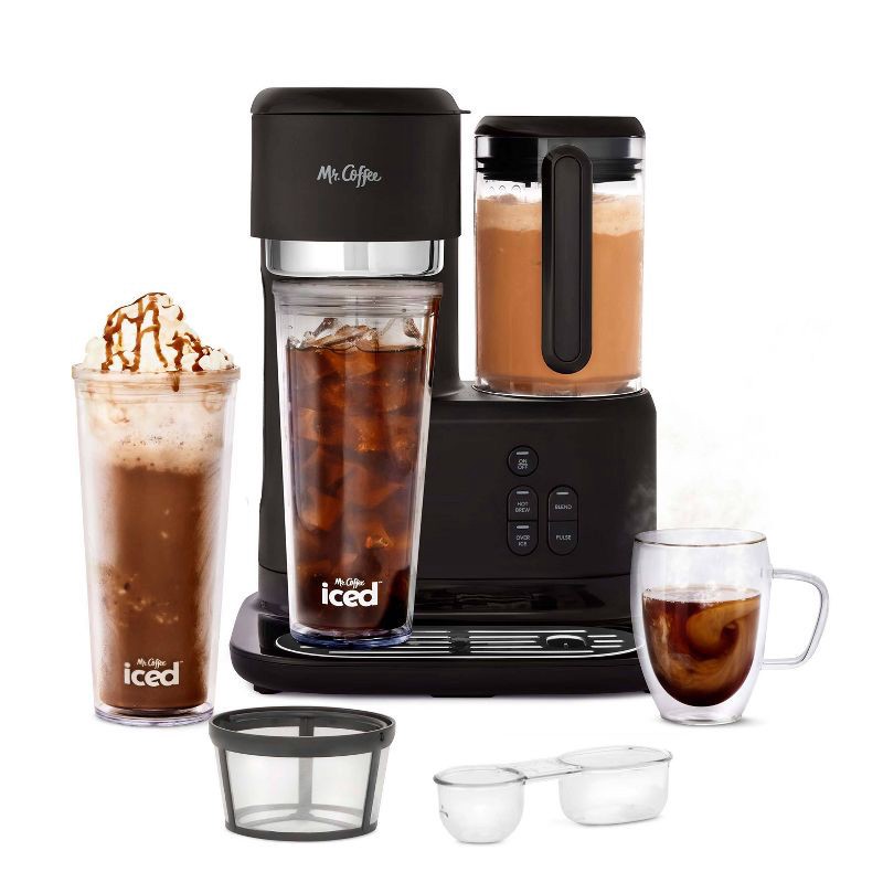 slide 1 of 8, Mr. Coffee Frappe Single-Serve Iced and Hot Coffee Maker/Blender with 2 Reusable Tumblers and Coffee Filter - Black, 1 ct