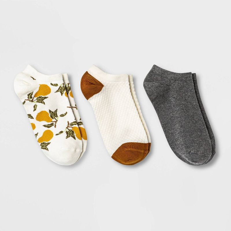 slide 1 of 2, Women's Pear 3pk Low Cut Socks - A New Day™ 4-10: Botanical Knit, Tagless Design, 3 ct