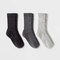 Women's Fine Ribbed Nep 3pk Crew Socks - Universal Thread™ Black/Charcoal Heather/Heather Gray 4-10: Midweight, Tagless