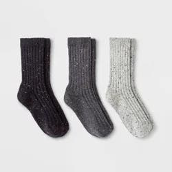 Women's Fine Ribbed Nep 3pk Crew Socks - Universal Thread™ Black/Charcoal Heather/Heather Gray 4-10: Midweight, Tagless