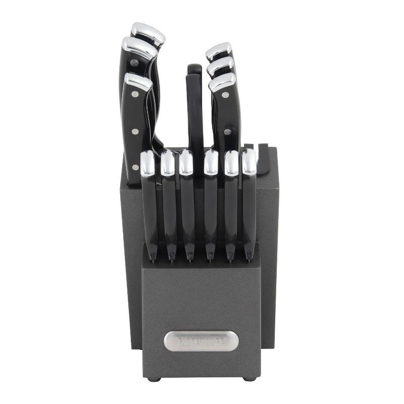 slide 2 of 10, Farberware 14pc Triple Rivet Knife Block Set with Edgekeeper Sharpener Graphite: Stainless Steel Cutlery, Hand Wash, 14 ct