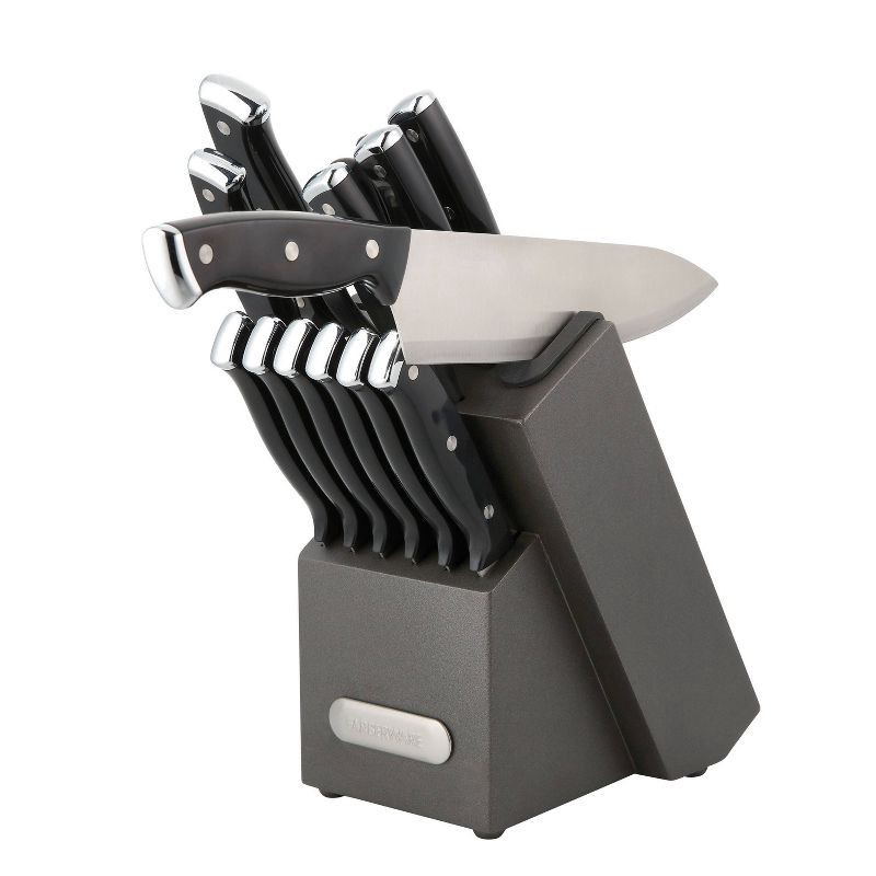 slide 3 of 10, Farberware 14pc Triple Rivet Knife Block Set with Edgekeeper Sharpener Graphite: Stainless Steel Cutlery, Hand Wash, 14 ct