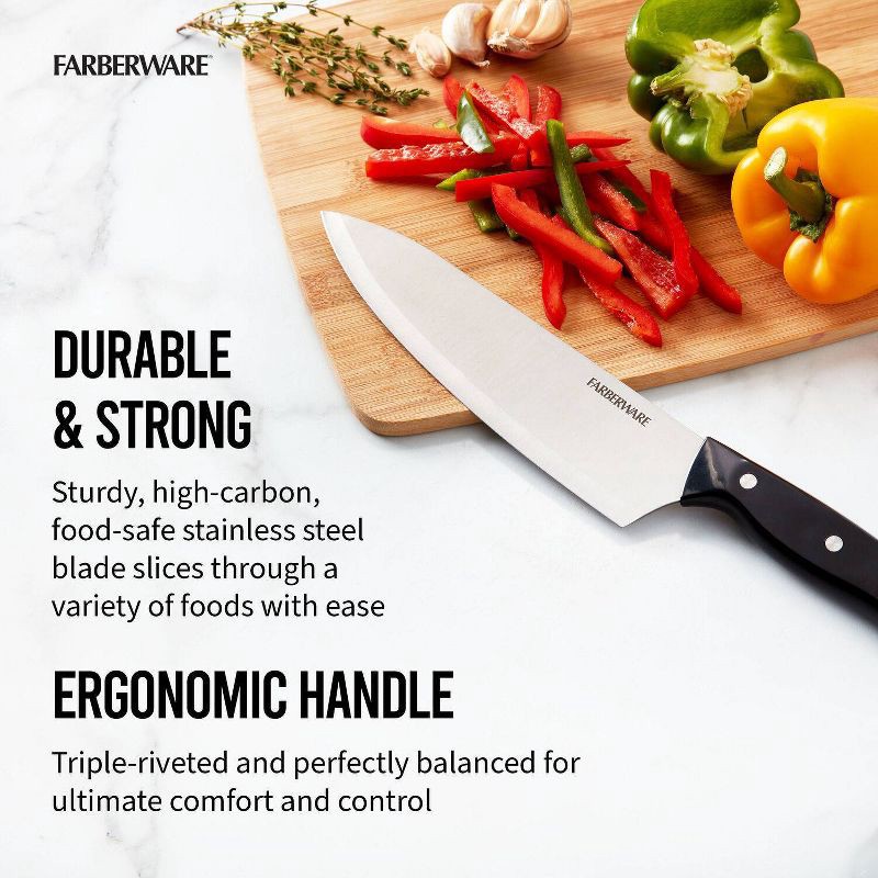 slide 9 of 10, Farberware 14pc Triple Rivet Knife Block Set with Edgekeeper Sharpener Graphite: Stainless Steel Cutlery, Hand Wash, 14 ct