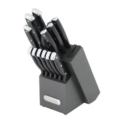 Farberware 14pc Triple Rivet Knife Block Set with Edgekeeper Sharpener Graphite: Stainless Steel Cutlery, Hand Wash