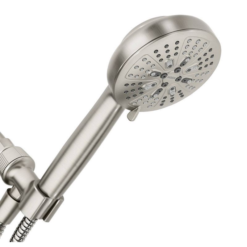 slide 6 of 6, Hydro Energetix Spot Resistant Handheld Showerhead Brushed Nickel - Moen: EPA WaterSense, 8 Spray Settings, Massage & Pause Function, 1 ct