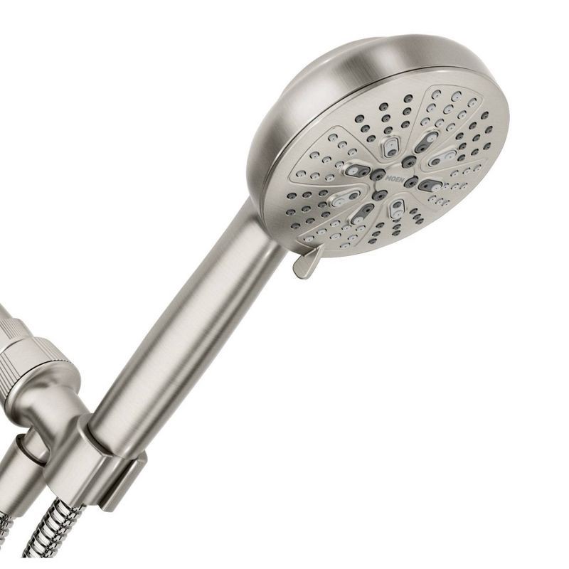 slide 1 of 6, Hydro Energetix Spot Resistant Handheld Showerhead Brushed Nickel - Moen: EPA WaterSense, 8 Spray Settings, Massage & Pause Function, 1 ct