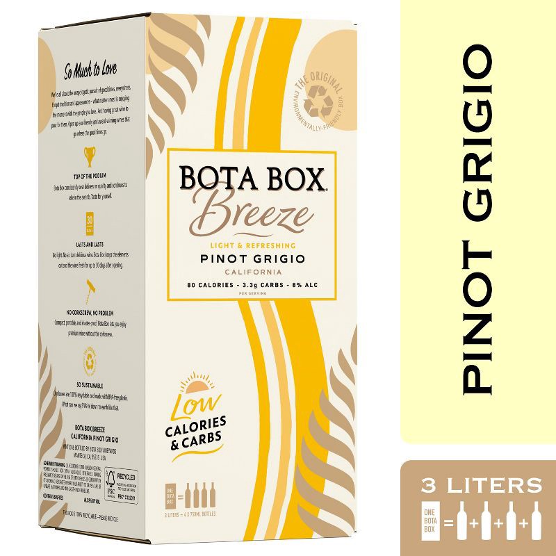 slide 2 of 7, Bota Box Breeze Pinot Grigio White Wine - 3L Bottle, 3 liter