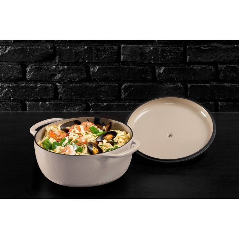 slide 2 of 3, Lodge 7.5qt Cast Iron Enamel Dutch Oven Oyster: Porcelain-Coated, Round, Hand Wash, 7.5-Quart Capacity, 19 lbs, 7.5 qt, 19 lb