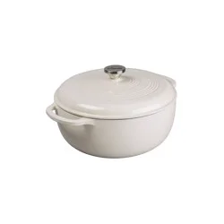 Lodge 7.5qt Cast Iron Enamel Dutch Oven Oyster: Porcelain-Coated, Round, Hand Wash, 7.5-Quart Capacity, 19 lbs