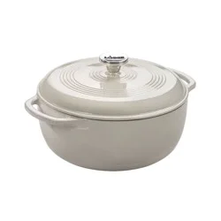 Lodge 6qt Cast Iron Enamel Dutch Oven Oyster with Matching Trivet: Porcelain-Coated, Hand Wash, Round, 6-Quart Capacity