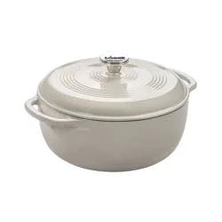 Lodge 6qt Cast Iron Enamel Dutch Oven Oyster with Matching Trivet: Porcelain-Coated, Hand Wash, Round, 6-Quart Capacity