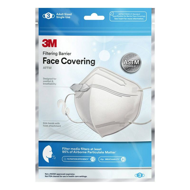 slide 1 of 6, 3M Company 3M Filtering Barrier AFFM-3 Face Covering - One Size - 3pk, 3 ct