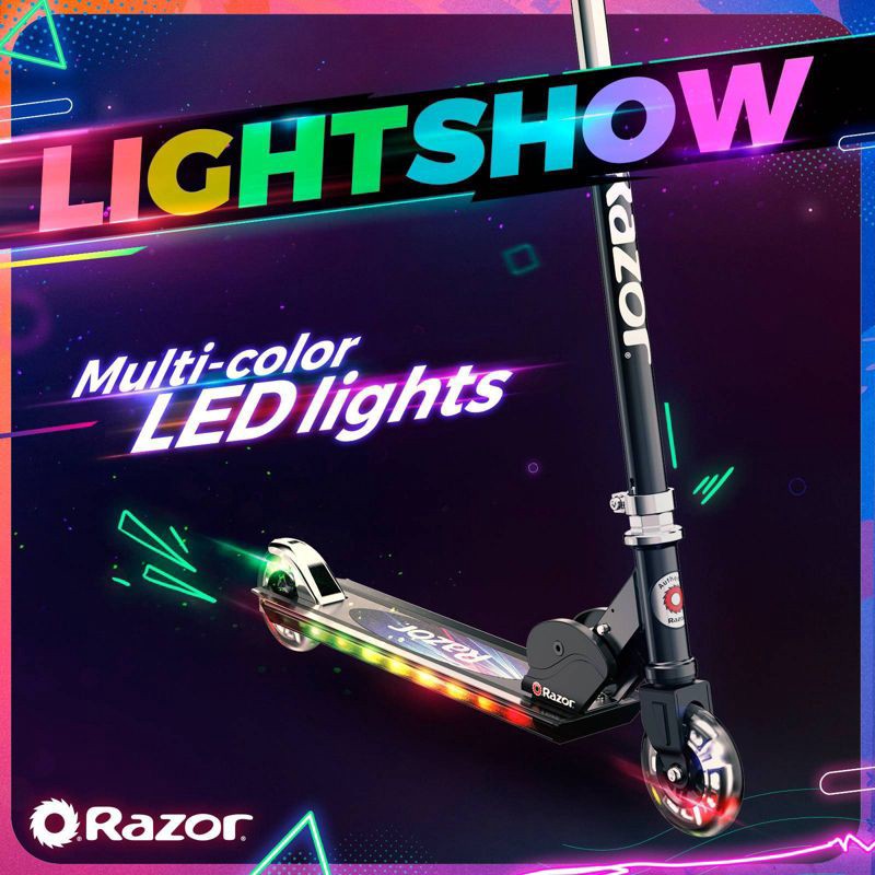 slide 3 of 12, Razor A+ 2 Wheel Scooter with LED Lights - Black: Aluminum Frame, Urethane Wheels, 1 ct