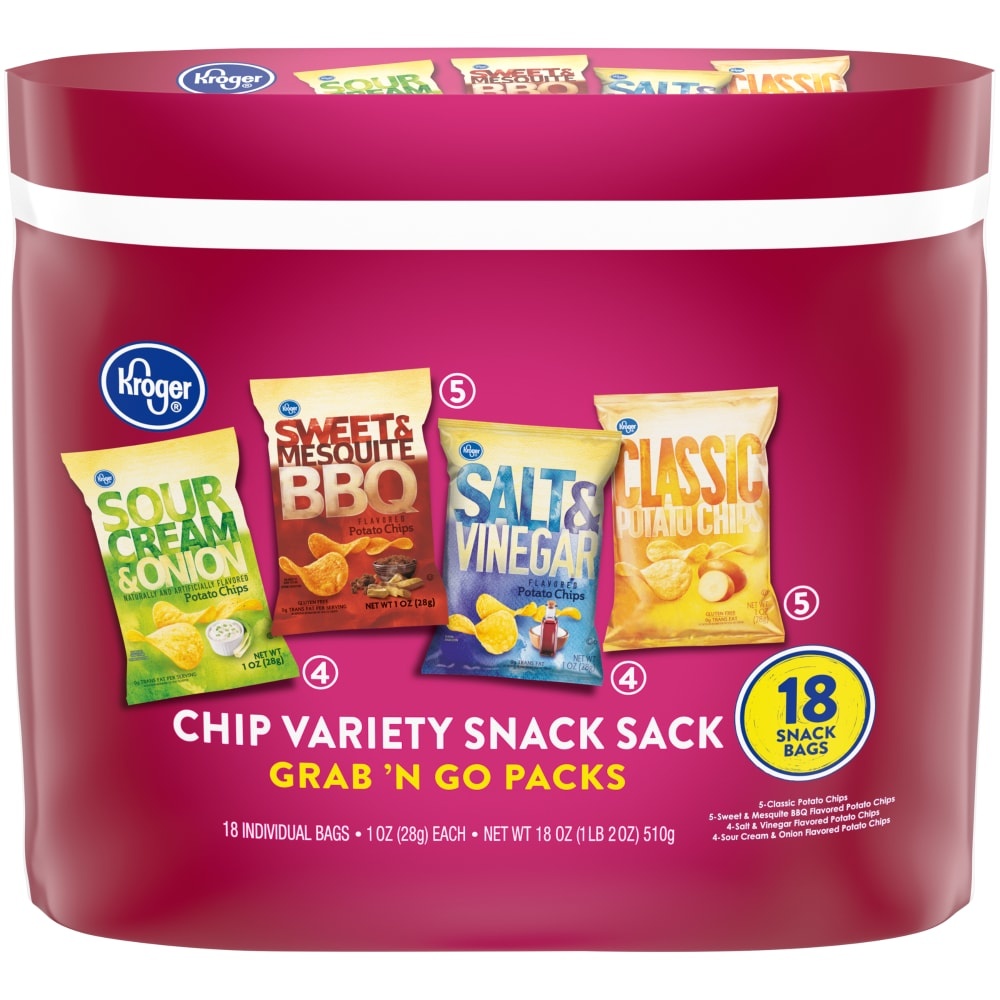 slide 1 of 1, Kroger Chip Variety Snack Sack Grab N Go Packs, 18 ct; 1 oz