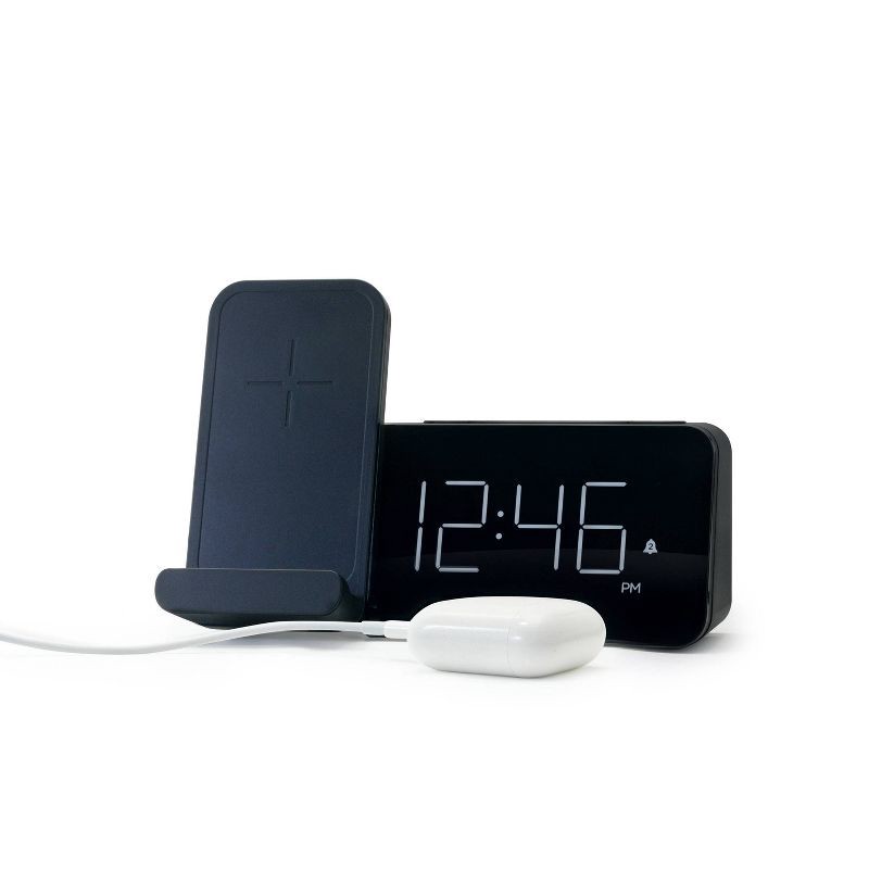 slide 3 of 4, Power Stand Alarm Table Clock Black - Capello: Wireless Charger, USB Port, Modern Design, for Bedroom, 1 ct
