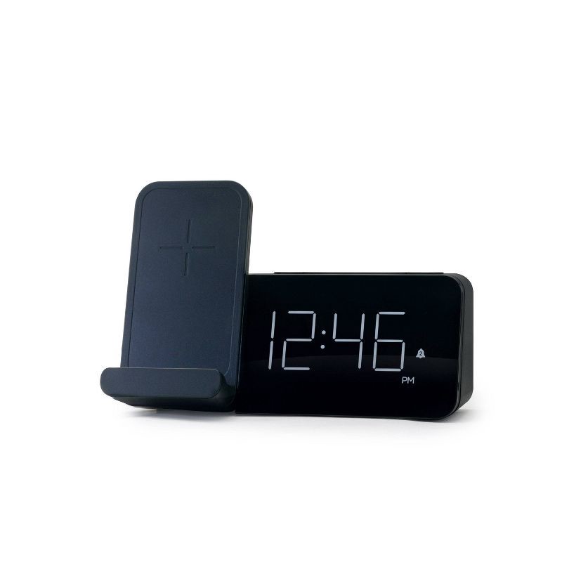 slide 4 of 4, Power Stand Alarm Table Clock Black - Capello: Wireless Charger, USB Port, Modern Design, for Bedroom, 1 ct