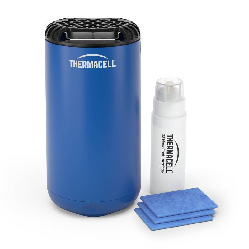 slide 3 of 10, Thermacell Patio Shield Mosquito Repeller – Royal Blue: Liquid Refill, 15 ft Coverage, Kid & Pet Safe, 15 ft