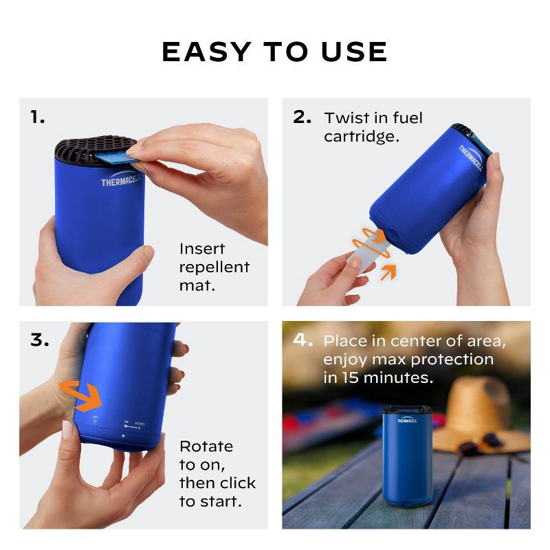 slide 9 of 10, Thermacell Patio Shield Mosquito Repeller – Royal Blue: Liquid Refill, 15 ft Coverage, Kid & Pet Safe, 15 ft