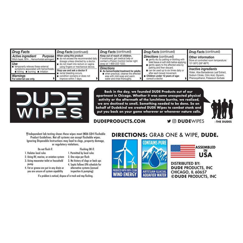 slide 6 of 6, Dude Wipes Fragrance Free Medicated Flushable Wipes - 48ct, 48 ct