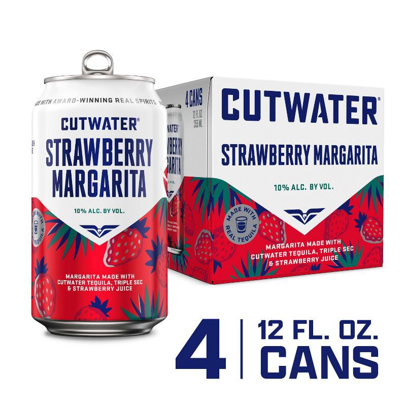 slide 14 of 14, Cutwater Spirits Cutwater Strawberry Margarita Cocktail - 4pk/355ml Cans, 4 ct; 355 ml