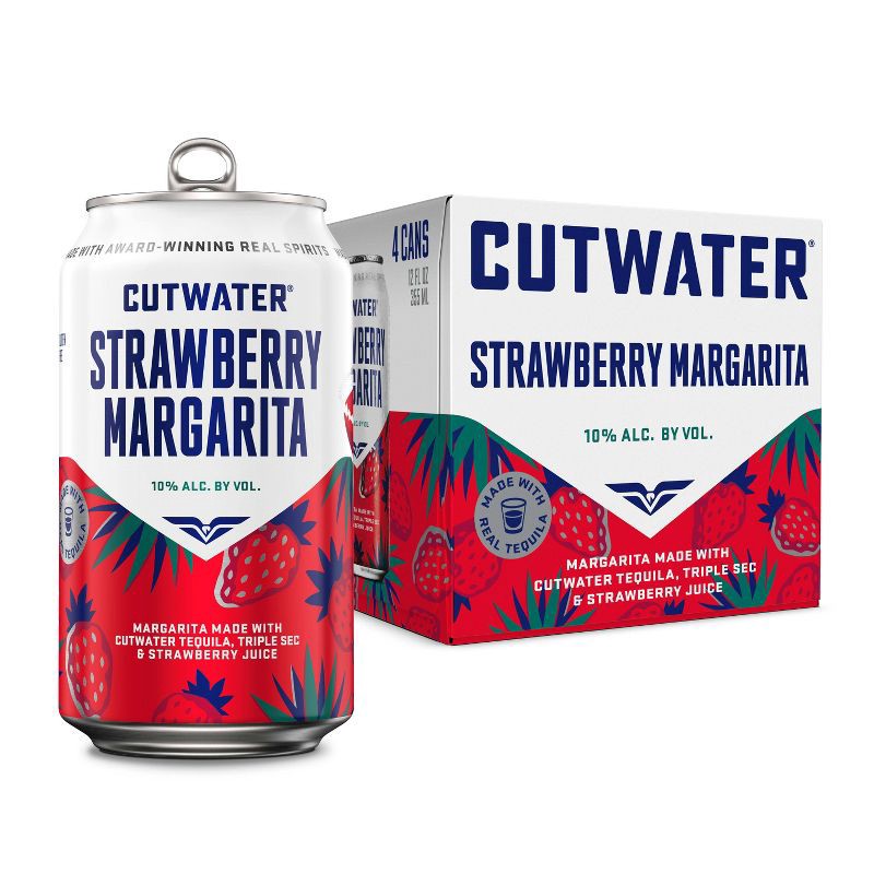 slide 1 of 13, Cutwater Spirits Cutwater Strawberry Margarita Cocktail - 4pk/355ml Cans, 4 ct; 355 ml