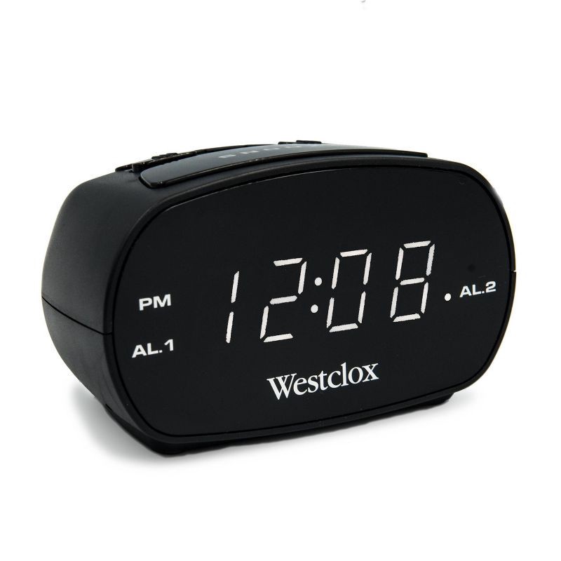 slide 2 of 7, Dual Alarm Clock Black - Westclox: Electric, Battery Backup, Oversized Snooze, Modern Table Clock, 1 ct