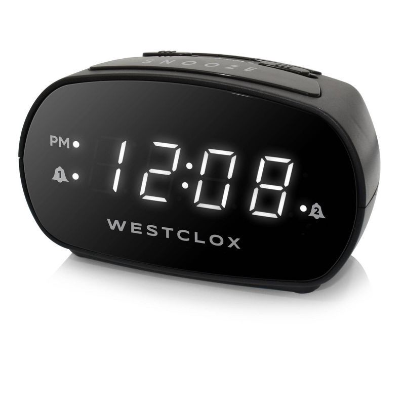 slide 3 of 7, Dual Alarm Clock Black - Westclox: Electric, Battery Backup, Oversized Snooze, Modern Table Clock, 1 ct