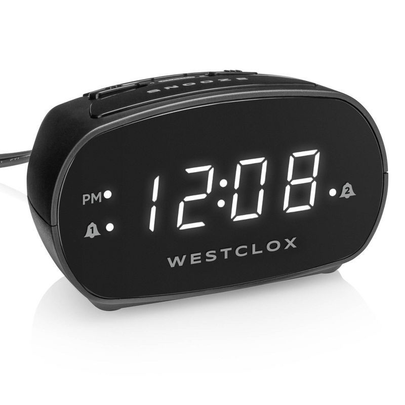 slide 4 of 7, Dual Alarm Clock Black - Westclox: Electric, Battery Backup, Oversized Snooze, Modern Table Clock, 1 ct