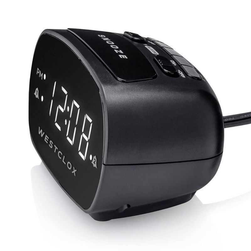 slide 6 of 7, Dual Alarm Clock Black - Westclox: Electric, Battery Backup, Oversized Snooze, Modern Table Clock, 1 ct