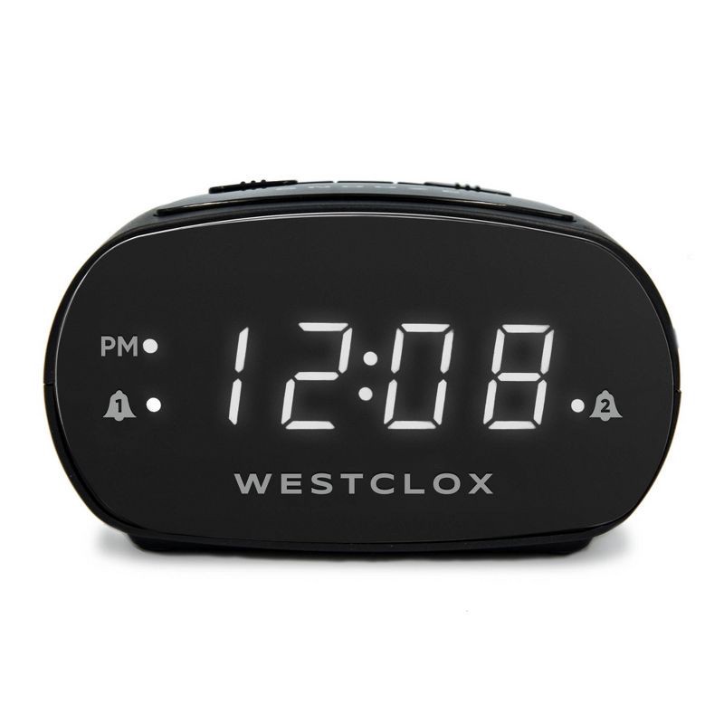 slide 1 of 7, Dual Alarm Clock Black - Westclox: Electric, Battery Backup, Oversized Snooze, Modern Table Clock, 1 ct