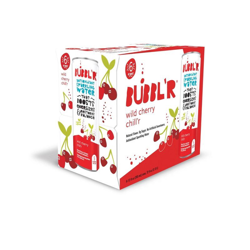 slide 1 of 6, BUBBL'R Wild Cherry Chill'r Antioxidant Sparkling Water - 6pk/12 fl oz Cans, 6 ct; 12 fl oz