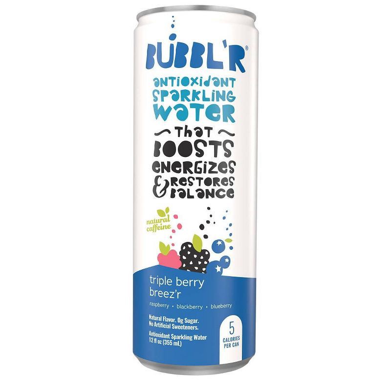 slide 2 of 5, BUBBL'R Triple Berry Breez'r Antioxidant Sparkling Water - 6pk/12 fl oz Can, 6 ct; 12 fl oz