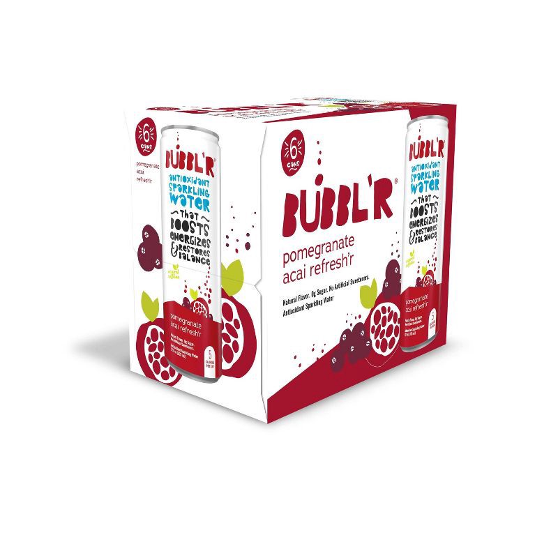 slide 1 of 5, BUBBL'R Pomegranate Acai Refresh'r Antioxidant Sparkling Water - 6pk/12 fl oz Can, 6 ct; 12 fl oz