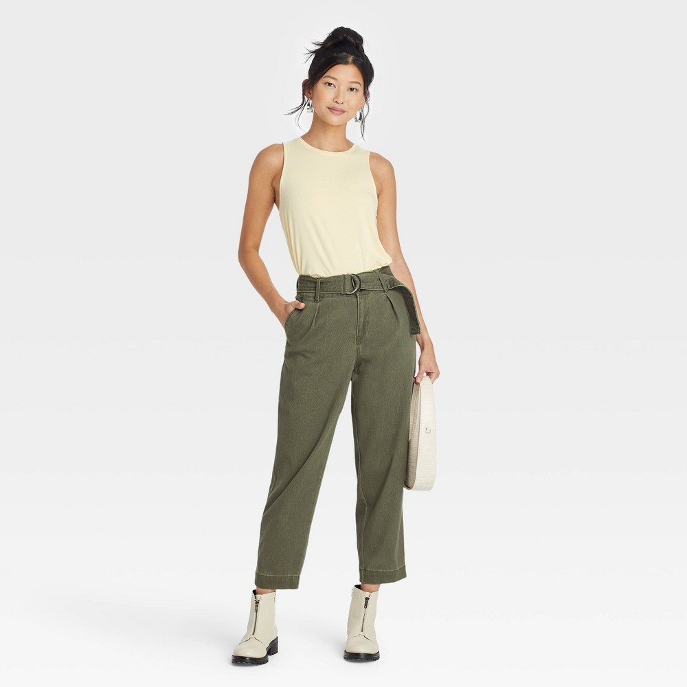 Women's High-Rise Tapered D-Ring Belted Ankle Pants - A New Day