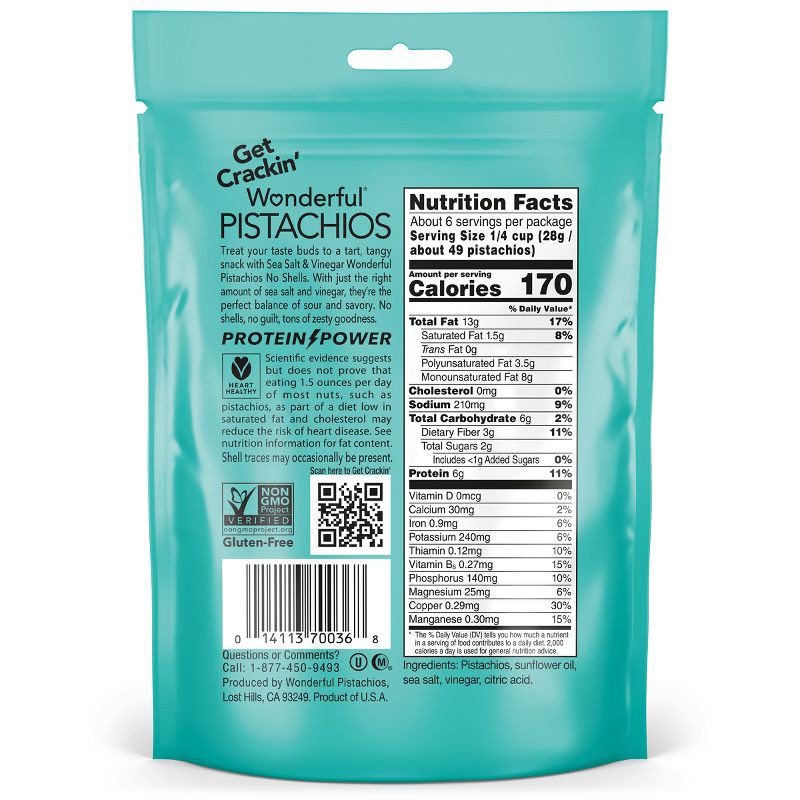 slide 7 of 8, Wonderful Sea Salt & Vinegar No Shell Pistachios - 5.5oz, 5.5 oz